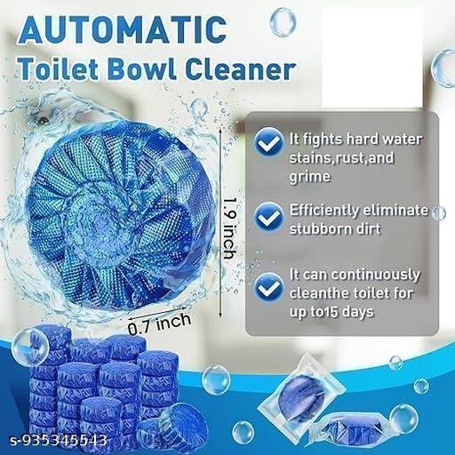 utomatic Toilet Cleaner Tablets Blue Bubble, Long Lasting Effervescent Bowl Cleaner for Commode Tank, Limescale Stain Removal, Deodorizer Freshener, Septic Safe WC Rim Block (PACK OF 10) - Happyyoo
