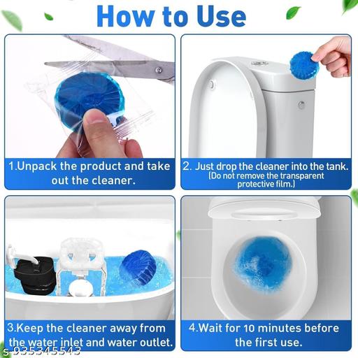 utomatic Toilet Cleaner Tablets Blue Bubble, Long Lasting Effervescent Bowl Cleaner for Commode Tank, Limescale Stain Removal, Deodorizer Freshener, Septic Safe WC Rim Block (PACK OF 10) - Happyyoo