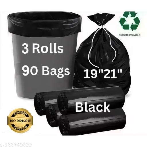 Garbage Bags 19 X 21 Inches (Medium Size) 90 Bags (3 Rolls) Dustbin Bag/Trash Bag - Black - Happyyoo