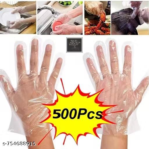 Disposables (Use and Throw) Food Cooking Plastic Hand Gloves for Protection- Free Size (Transparent, Pack of 500 Pieces) - Happyyoo