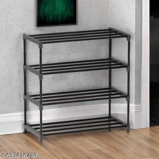Shoe Rack 4 Shelves Durable and Multipurpose Shoe Rack Shoe Stand Shelf , Plastic Collapsible Shoe Stand (Black, 4 Shelves, DIY(Do-It-Yourself) - Happyyoo