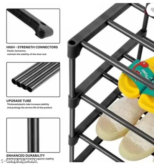 Shoe Rack 4 Shelves Durable and Multipurpose Shoe Rack Shoe Stand Shelf , Plastic Collapsible Shoe Stand (Black, 4 Shelves, DIY(Do-It-Yourself) - Happyyoo