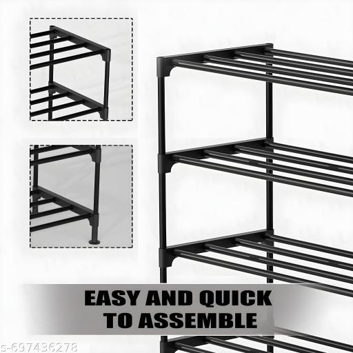 Shoe Rack 4 Shelves Durable and Multipurpose Shoe Rack Shoe Stand Shelf , Plastic Collapsible Shoe Stand (Black, 4 Shelves, DIY(Do-It-Yourself) - Happyyoo