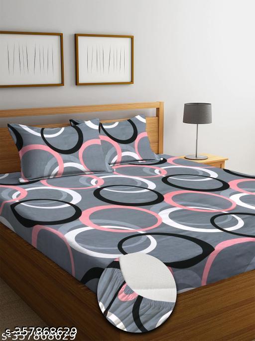 Super Soft Glace Cotton All Round Elastic Fitted Double Bed Bedsheet with 2 Pillow Covers-72x78x8 Inches-fiteed_Double - Happyyoo