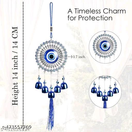 5 Bells Wind Chimes for Home Positive Energy, Evil Eye Hanging for Home, Evil Eye Home Decor Items fancy najar battu - Havenaura