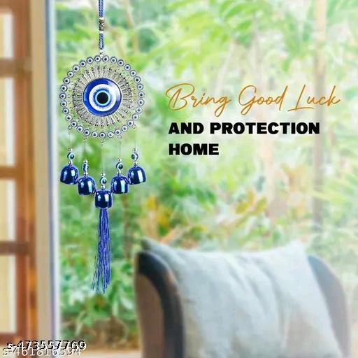 5 Bells Wind Chimes for Home Positive Energy, Evil Eye Hanging for Home, Evil Eye Home Decor Items fancy najar battu - Havenaura