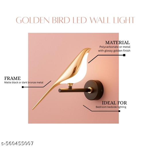 Luxurious  Golden Bird-Inspired Wall Light with Premium Black Aluminum Body and Adjustable Light Colors (Warm White, Cool White, Cool Daylight) - Havenaura