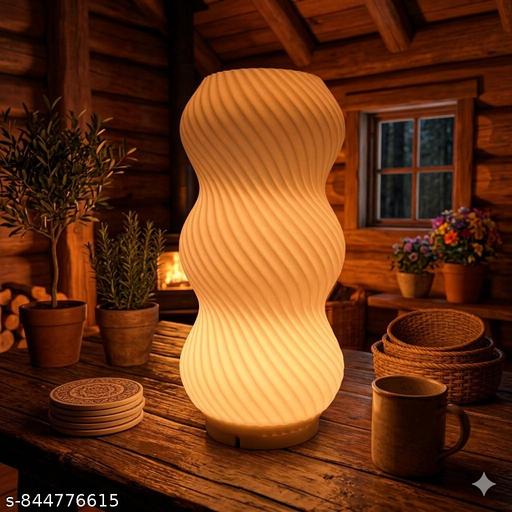Premium White 3D Printed Abstract Wave Table Lamp for Office Desk Decor Modern Aesthetic Night Light Warm LED Illumination - Havenaura