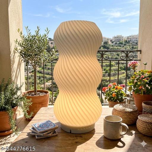 Premium White 3D Printed Abstract Wave Table Lamp for Office Desk Decor Modern Aesthetic Night Light Warm LED Illumination - Havenaura