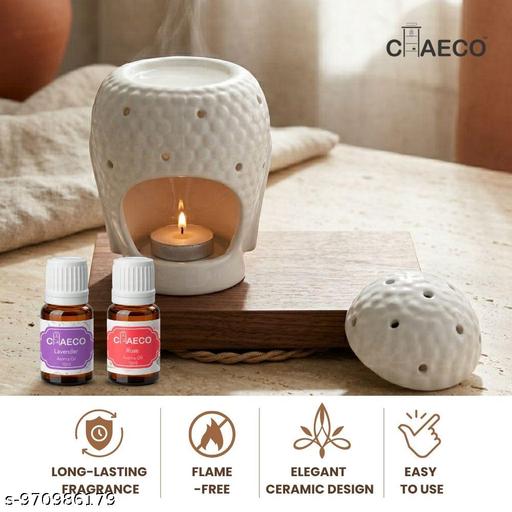 Premium Buddha Face Ceramic Aroma Diffuser Burner Set with Lavender & Rose Aroma Oils | Home Decor Gift - Havenaura