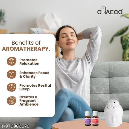 Premium Buddha Face Ceramic Aroma Diffuser Burner Set with Lavender & Rose Aroma Oils | Home Decor Gift - Havenaura