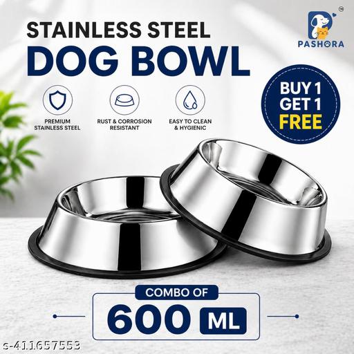Stainless Steel Pet Feeding Bowl 600ML (Pack of 2) | Medium Size Non-Skid Rubber Base - Havenaura