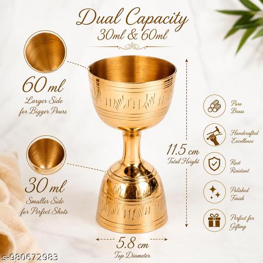 Pure Brass Double Sided Measuring Peg | 30ml & 60ml Bar Measure Cup | Traditional Handcrafted Brass Jigger - Havenaura