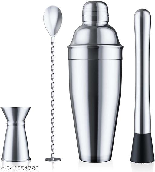 Combo Offer Stainless Steel Cocktail Shaker (500 ml) + Muddler + Bar Stirring Spoon + Peg Measure Bar Shaker with Built-in Strainer Cocktail Tin Large Boston Shaker Martini Shaker Juice Mixer Drink Shaker Bartender Kit Bar Tool Set Metal Margarita Mixer Mixed Drinks - Havenaura