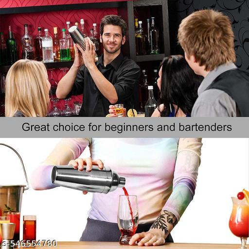 Combo Offer Stainless Steel Cocktail Shaker (500 ml) + Muddler + Bar Stirring Spoon + Peg Measure Bar Shaker with Built-in Strainer Cocktail Tin Large Boston Shaker Martini Shaker Juice Mixer Drink Shaker Bartender Kit Bar Tool Set Metal Margarita Mixer Mixed Drinks - Havenaura