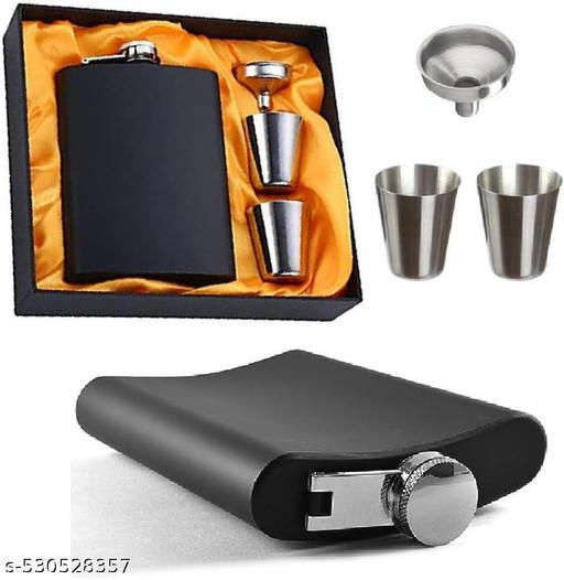 Stainless Steel and Stitched Leather Hip Flask 8 Oz (230 Ml) for Men  |  Wine Drinks Holder Pocket Bottle with Funnel | TwShots Glasses Gift Set for Men and Women |   - Havenaura