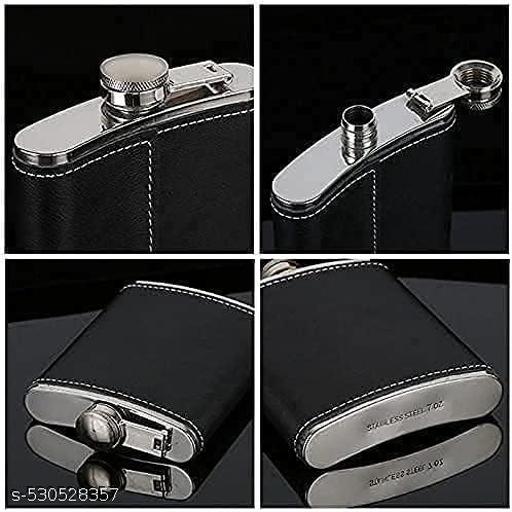 Stainless Steel and Stitched Leather Hip Flask 8 Oz (230 Ml) for Men  |  Wine Drinks Holder Pocket Bottle with Funnel | TwShots Glasses Gift Set for Men and Women |   - Havenaura