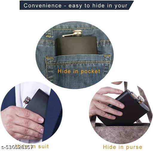 Stainless Steel and Stitched Leather Hip Flask 8 Oz (230 Ml) for Men  |  Wine Drinks Holder Pocket Bottle with Funnel | TwShots Glasses Gift Set for Men and Women |   - Havenaura