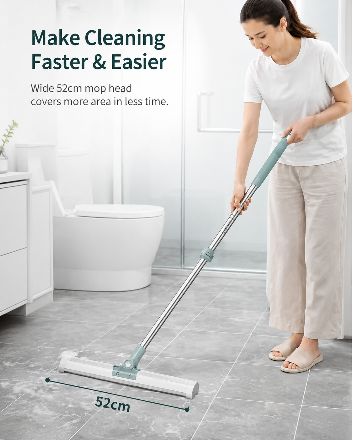 Magic Broom Sweeper for Floor Cleaning – Multifunctional Silicone Wiper Mop with Stainless Steel Extendable Handle – Wet & Dry Use – Bathroom Floor Wiper & Window Squeegee Viper for Home | 50-Inch Rotating Floor Squeegee, Heavy Duty Bathroom Wiper with 180-Degree Swivel Head - HOME SHOPY