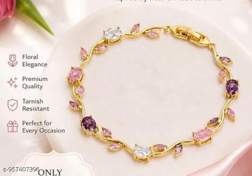 Tulip bracelet Blush Pink dimond Gold Bracelet Our tulip bracelet is giving delicate, dreamy, and a little bit irresistible energyGold Plated Pink Crystal Floral Bracelet Jewelry - Inspira Mart