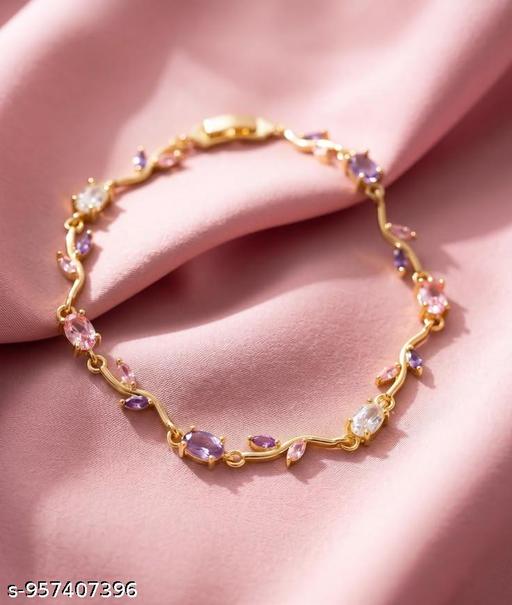 Tulip bracelet Blush Pink dimond Gold Bracelet Our tulip bracelet is giving delicate, dreamy, and a little bit irresistible energyGold Plated Pink Crystal Floral Bracelet Jewelry - Inspira Mart