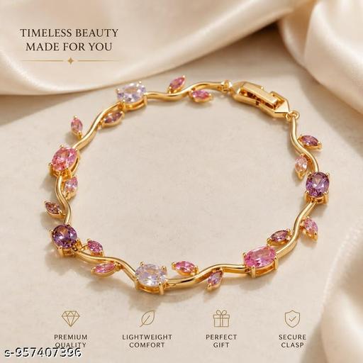 Tulip bracelet Blush Pink dimond Gold Bracelet Our tulip bracelet is giving delicate, dreamy, and a little bit irresistible energyGold Plated Pink Crystal Floral Bracelet Jewelry - Inspira Mart