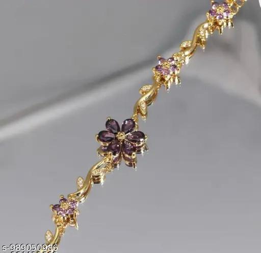 Floral bracelet Blush purple dimond Gold Bracelet Our tulip bracelet is giving delicate, dreamy, and a little bit irresistible energyGold Plated Pink Crystal Floral Bracelet Jewelry - Inspira Mart