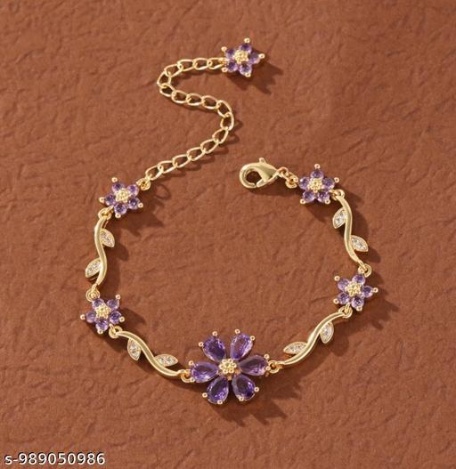 Floral bracelet Blush purple dimond Gold Bracelet Our tulip bracelet is giving delicate, dreamy, and a little bit irresistible energyGold Plated Pink Crystal Floral Bracelet Jewelry - Inspira Mart