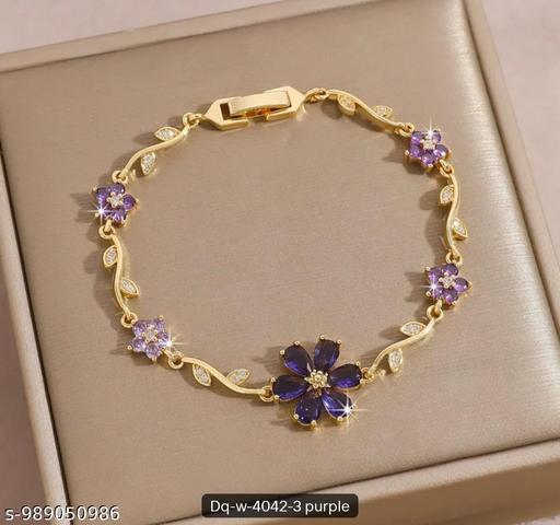 Floral bracelet Blush purple dimond Gold Bracelet Our tulip bracelet is giving delicate, dreamy, and a little bit irresistible energyGold Plated Pink Crystal Floral Bracelet Jewelry - Inspira Mart