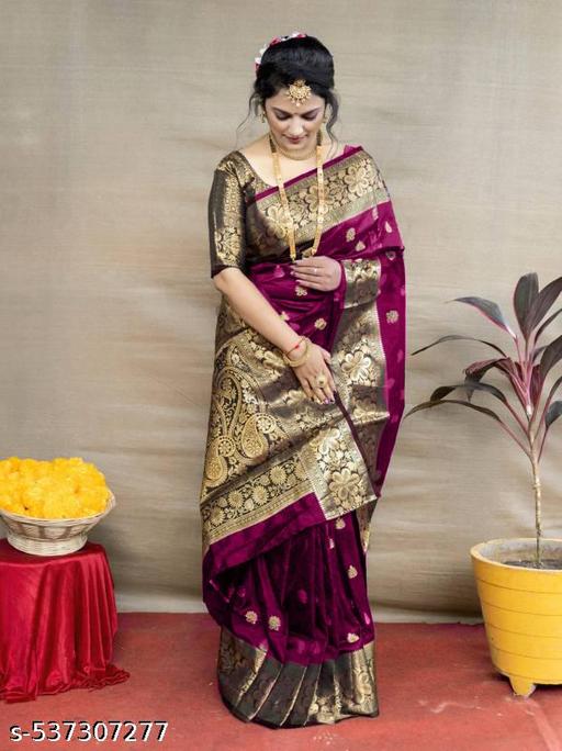 Women's Kanjivaram Soft Banarasi Silk Saree With Blouse Piece Wine - roslyncart