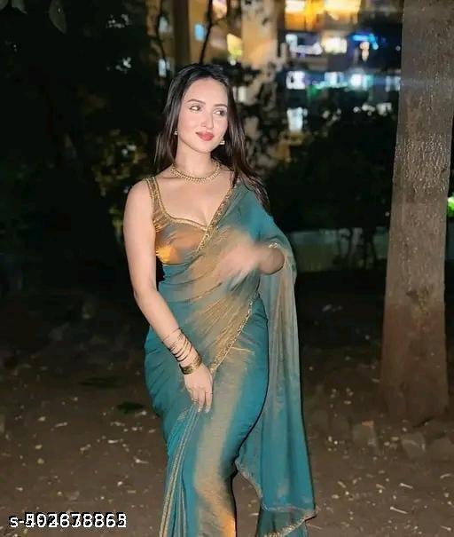 Designer bollywood golden colour saree with Diamond lace Border