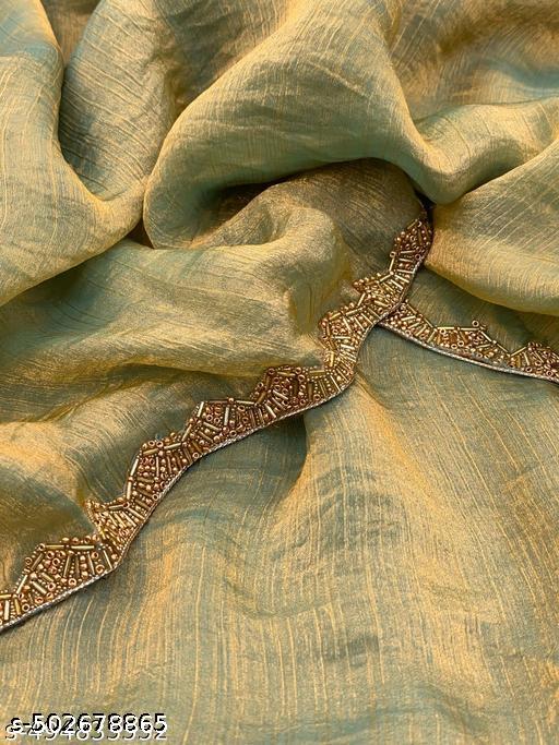 Designer bollywood golden colour saree with Diamond lace Border - roslyncart