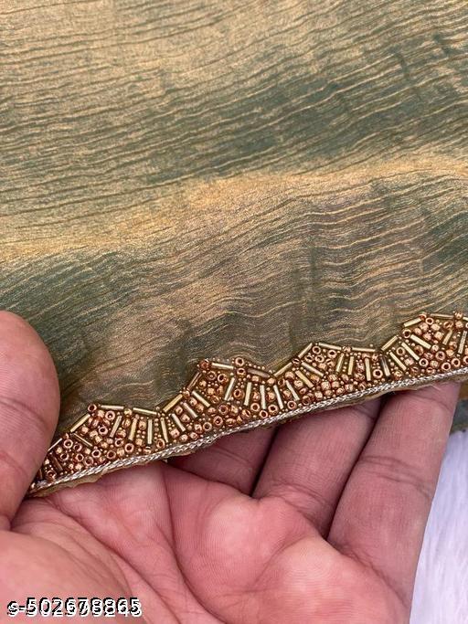 Designer bollywood golden colour saree with Diamond lace Border - roslyncart