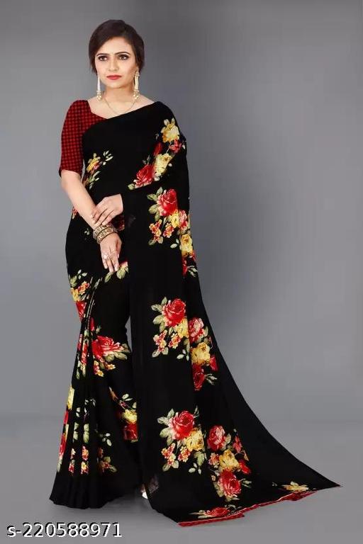  Women's Desinger Georgette Floral Printed Saree with Blouse Piece - roslyncart