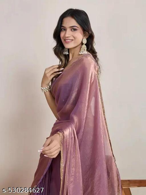 Gold onionpink Two-Tone Shinning  Soft  Havy  Silk Designer Saree with Beads & Stones, Gumming Lace Border, Embellished Partywear Wedding Sari for Festivals, Marriage, Gatherings – 6.2 Meter Length Including Running Blouse Piece – Lace Work Bollywood-Inspired Trending Viral Hit Saree - roslyncart