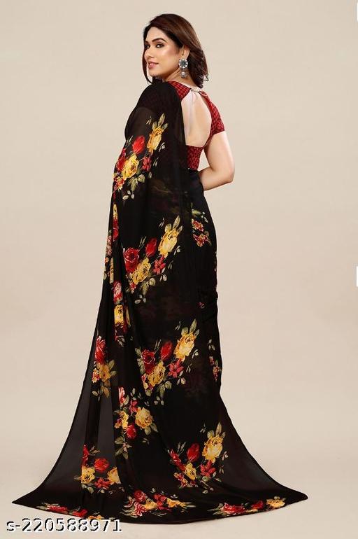  Women's Desinger Georgette Floral Printed Saree with Blouse Piece - roslyncart