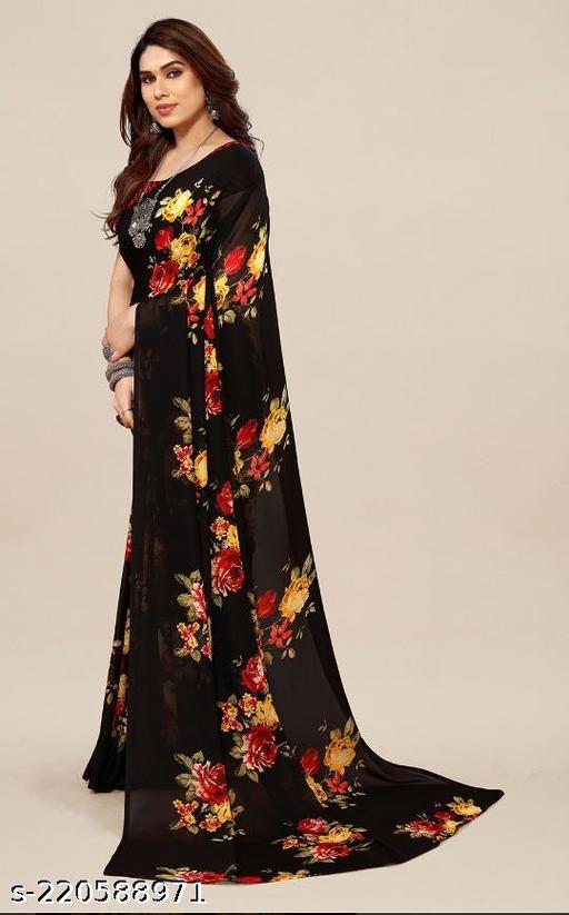  Women's Desinger Georgette Floral Printed Saree with Blouse Piece - roslyncart