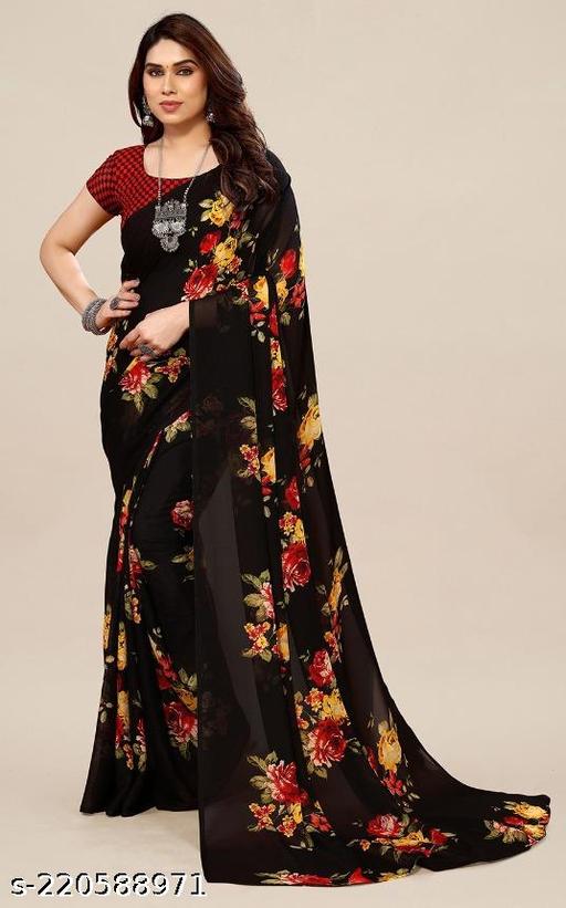  Women's Desinger Georgette Floral Printed Saree with Blouse Piece - roslyncart