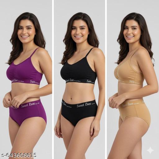 Women Everyday | Bikini Set | Innerwear for Women | Bra Panty Lingerie Set | Pack of 3 - roslyncart