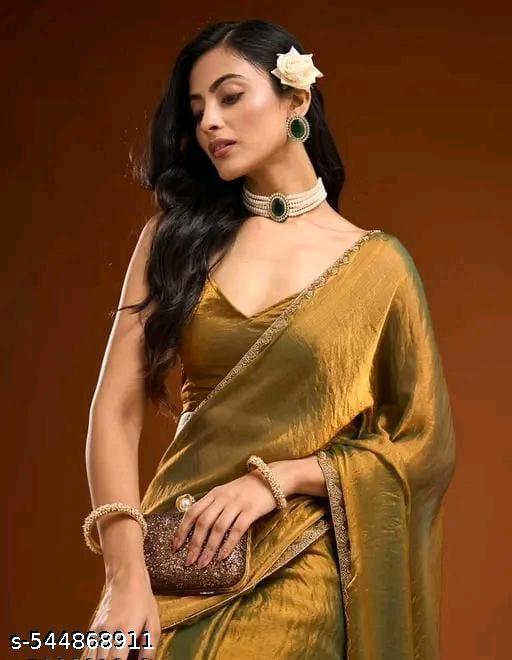 FINERFLY Superb Premium Quality New Rich Chiffon Fendy Type Soft Fabric Rich Border Look Party Wear Saree With Blouse - roslyncart