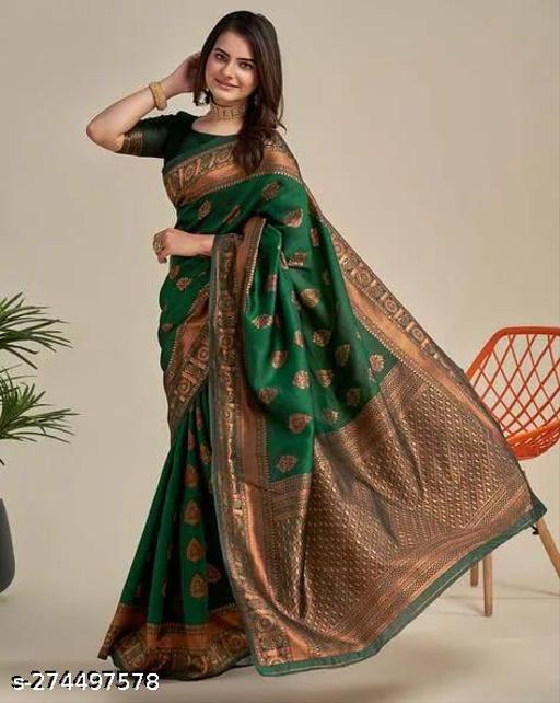 Tradional Partyware Banarasi Silk Saree With Blause - roslyncart