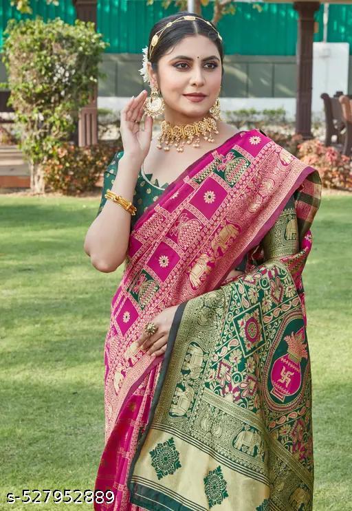 Riddhi Siddhii Creation Woven Kanjivaram Pink soft cotton Saree With Twirling Blouse Piece.. - roslyncart