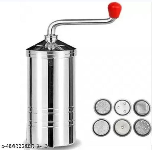  Stainless Steel Hand Press Sev Maker / Noodle Maker with 6 Interchangeable Blades Make fresh, delicious snacks at home with this high-quality stainless steel Sev and Noodle Maker. Designed for durability and ease of use, this manual kitchen press is perfect for preparing sev, chakli, murukku, - roslyncart
