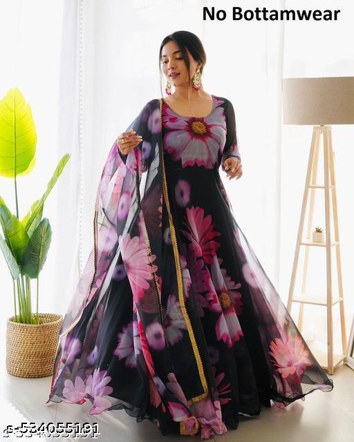 Women's stylish designer georgette full length fancy's gown kurti with dupatta set - roslyncart