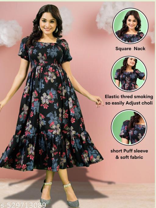 tranding  classic fit and  flare gathered pleted women dresses & gown  - roslyncart