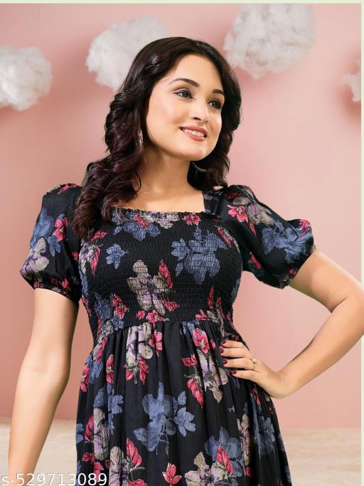 tranding  classic fit and  flare gathered pleted women dresses & gown  - roslyncart