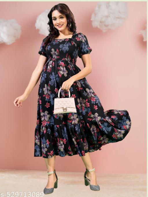tranding  classic fit and  flare gathered pleted women dresses & gown  - roslyncart