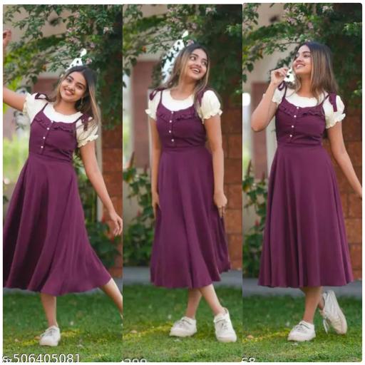Women's stylish Purple Dungaree Dress new fency Dungaree women dungaree WhiteTop Dress For Girl Classic dungaree for women frock for women trending kurti latest kurti for women traditional kurti frock dungaree for women long kurti for women  - roslyncart