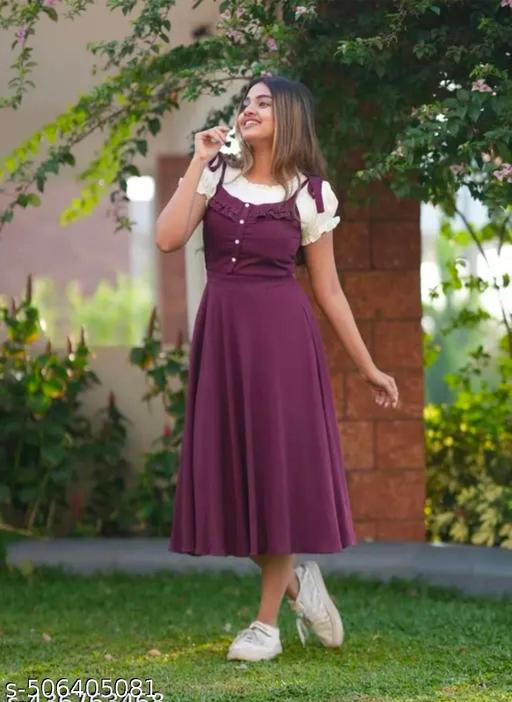 Women's stylish Purple Dungaree Dress new fency Dungaree women dungaree WhiteTop Dress For Girl Classic dungaree for women frock for women trending kurti latest kurti for women traditional kurti frock dungaree for women long kurti for women  - roslyncart