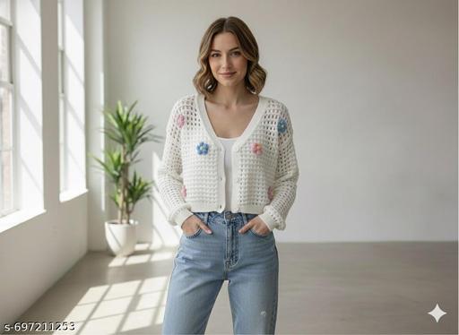 White floral cardigan  - Katha Vastrika